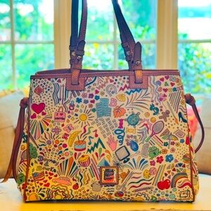 Dooney & Bourke Cream Tote Bag “Fun America Summer” with Leather Handles